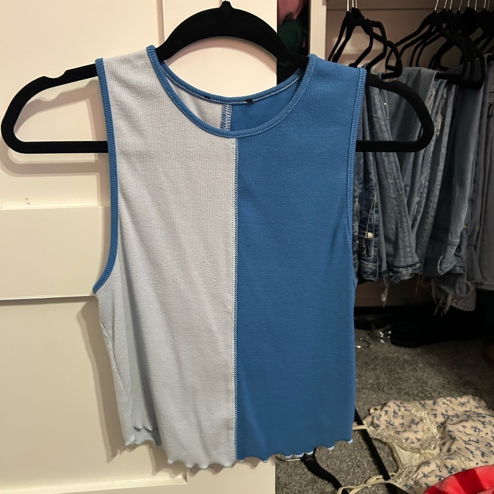 Blue and Light Blue Sleeveless Women's Top
